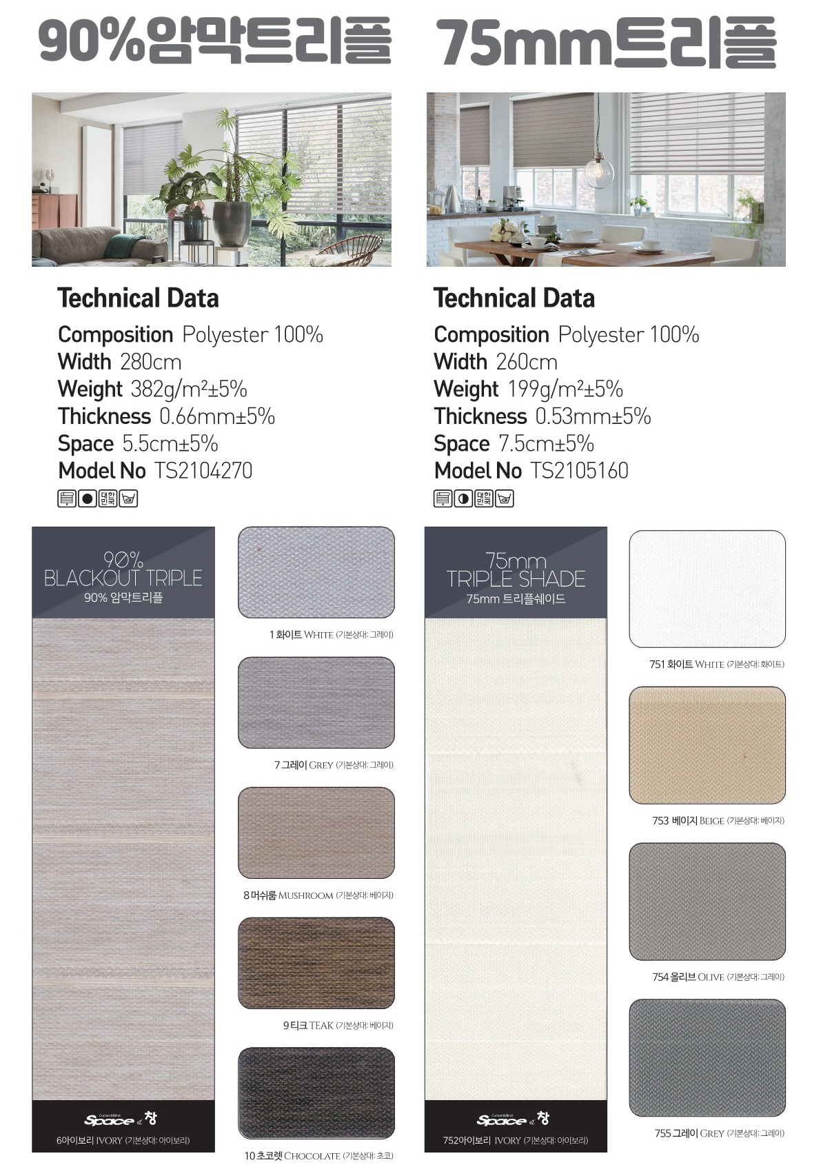 95%암막 트리플, 75mm 트리플